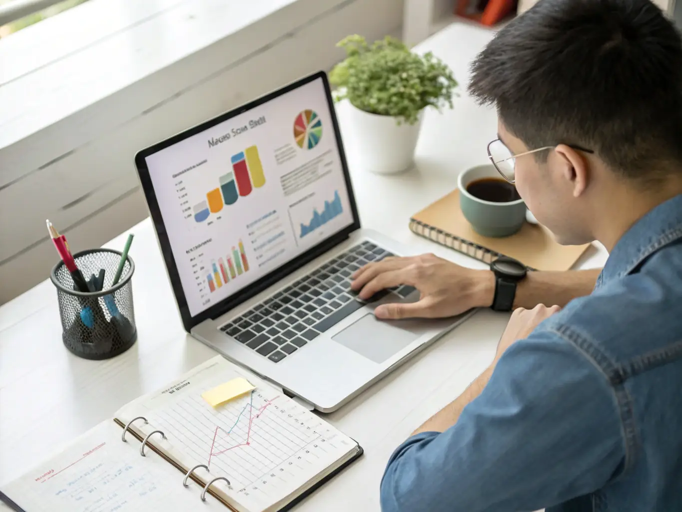 An entrepreneur working on a laptop in a vibrant co-working space, representing innovation, creativity, and the spirit of entrepreneurship.